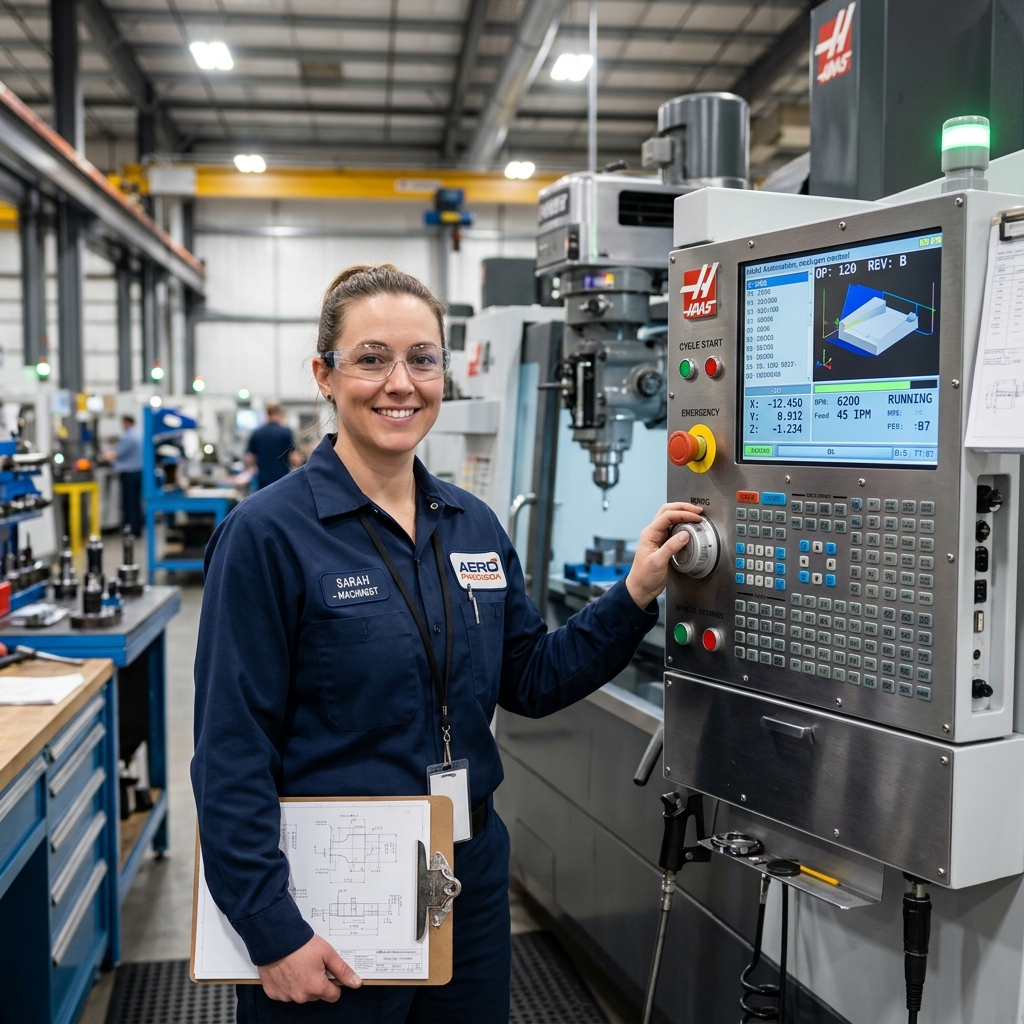 Machinist at CNC control console